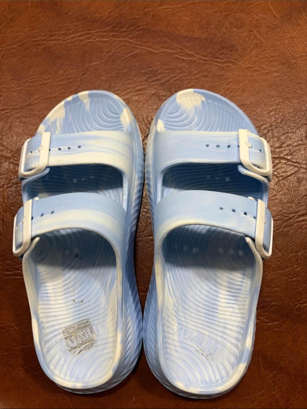 Kisumu Light Blue & White Dual-Strap Slide Sandals 8.5